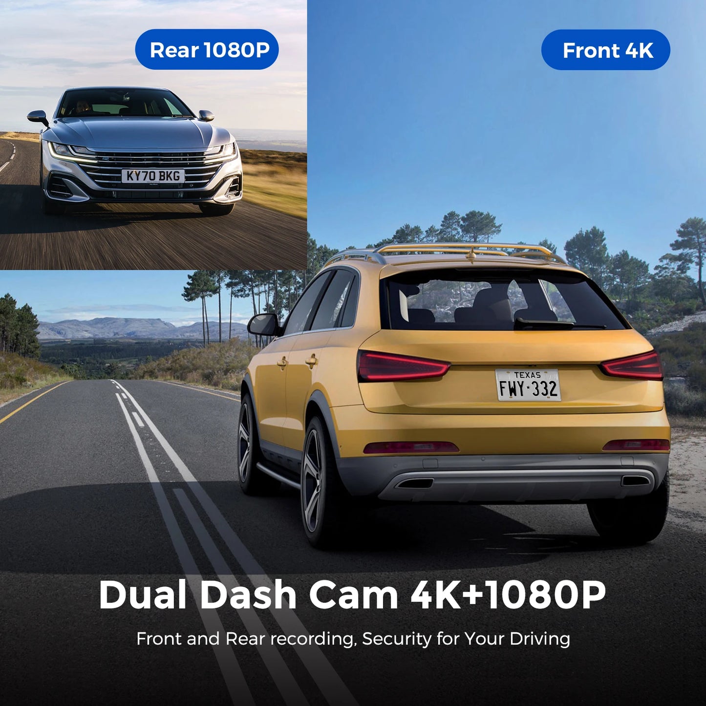 AZDOME M300S Car Recorders 4K+1080P Rear Camera (Free 64G TF) 800MP Lens GPS Wifi Car DVR Voice Control  Dash Cam Night Vision