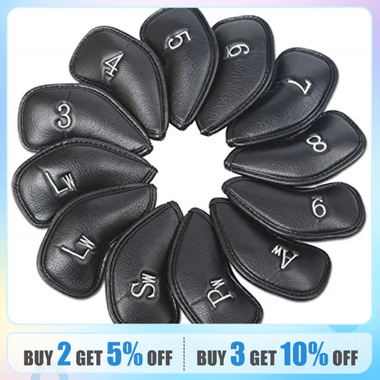 FINGER TEN Golf Iron Head Covers Value 12 Piece Set, Synthetic Leather Deluxe Club Headcover, Universal Fit Main Iron Clubs