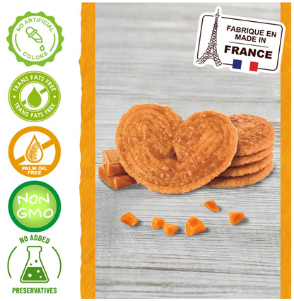 St Michel Caramel Palmiers Biscuits Made In France, pack of 4 (100g each) Non-GMO. Total of 48 Crunchy Caramel glazed Puff Pastry Butter Biscuits