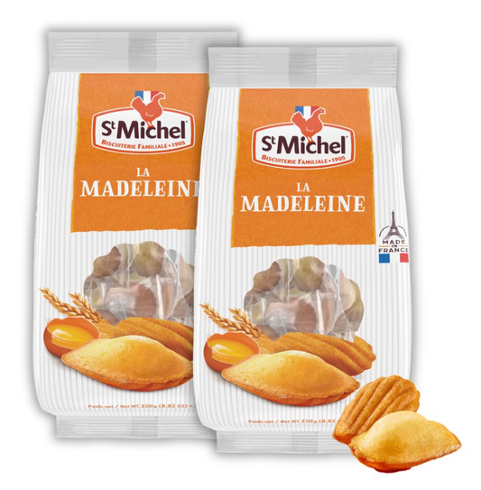 St Michel Traditional Madeleines French Sponge Cakes Made In France, Pack of 2 (250g each) Non-GMO. Total of 20 Individually Wrapped All Butter Traditional Madeleines Sponge Cakes