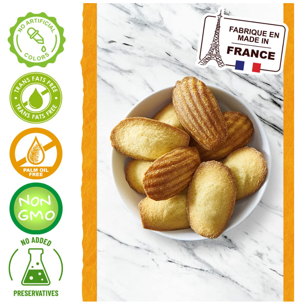 St Michel Traditional Madeleines French Sponge Cakes Made In France, Pack of 2 (250g each) Non-GMO. Total of 20 Individually Wrapped All Butter Traditional Madeleines Sponge Cakes